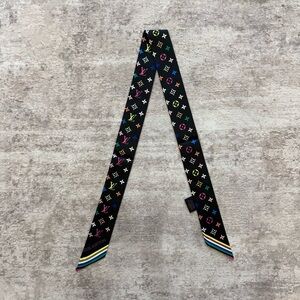 Louis Vuitton Black Silk Twilly with Multicolor Monogram Accents